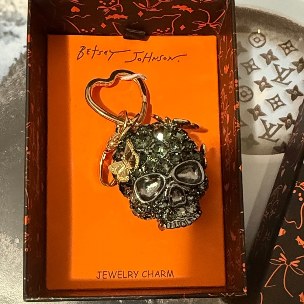 Betsey Johnson Gem 💎 Skull Keychain with Black and Silver Accents
